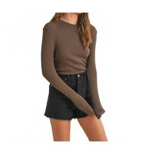 NEW MIOU MUSE ribbed long sleeve mock neck top in coffee